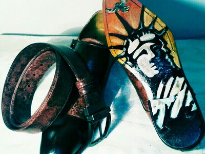 Shoe leather calf hand painted